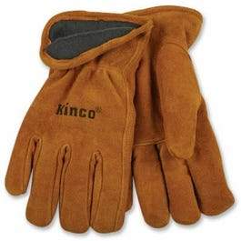 Full-Suede Cowhide Leather Gloves, Lined, Medium