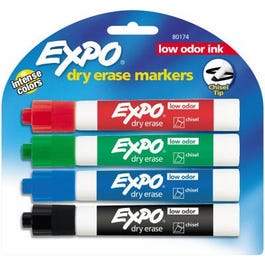Dry Eraser Marker, Low Odor, 4-Pk.