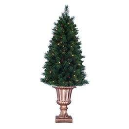 Artificial Pre-Lit Christmas Tree, Potted, Indoor/Outdoor, 105 Clear Lights, 5-Ft.