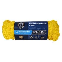 Polypropylene Rope, Hollow Core, Yellow, 3/8-In. x 50-Ft.