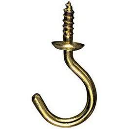 Cup Hook, Solid Brass, 5-Pk., 0.875-In.