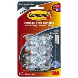 Cord Organizers With Adhesive Strips, Clear, Small, 8 Clips/12 Strips