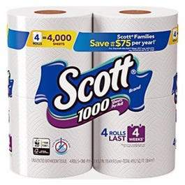 Bath Tissue, 1-Ply, White, 1000 Sheets