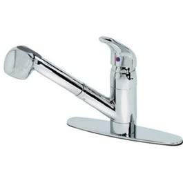 Kitchen Faucet, Pull-Out Sprayer, Temperature Memory, Chrome Finish