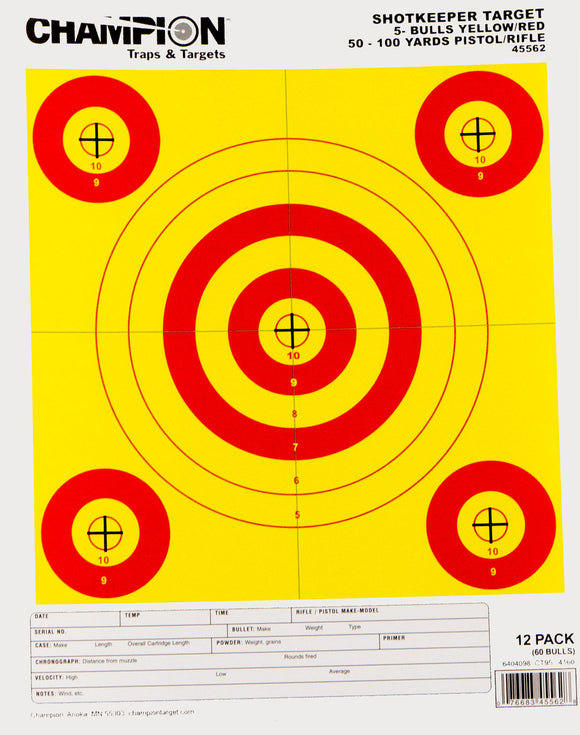 Champion Targets 45562 Shotkeeper  5-Bullseye Hanging Paper Target 8.50