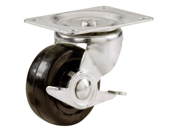 Shepherd Hardware 2-1/2-Inch Soft Rubber Swivel Plate Caster with Side Brake, 100-lb Load Capacity
