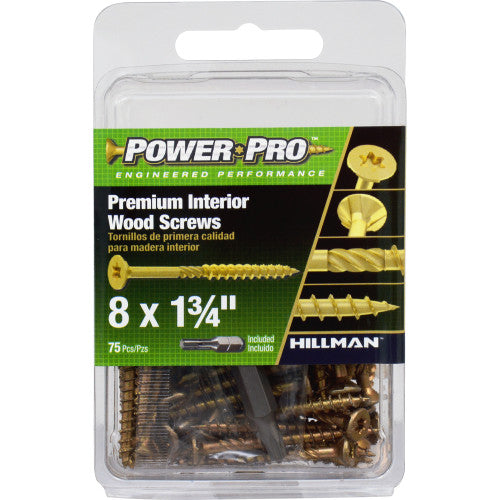 Hillman Power Pro Premium Interior Wood Screws #8 X 1-3/4