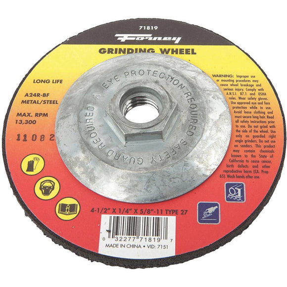 Forney Type 27 4-1/2 In. x 1/4 In. x 5/8 In.-11 Metal/Steel Grinding Cut-Off Wheel