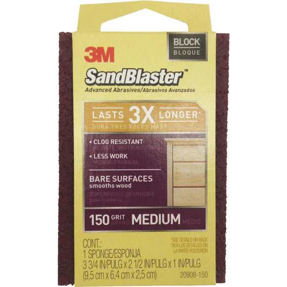 3M SandBlaster Bare Surfaces 2-1/2 In. x 3-3/4 In. x 1 In. 150 Grit Medium Sanding Sponge