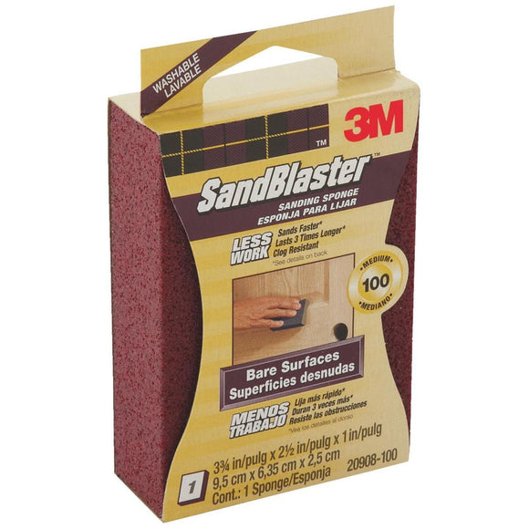3M SandBlaster Bare Surfaces 2-1/2 In. x 3-3/4 In. x 1 In. 100 Grit Medium Sanding Sponge