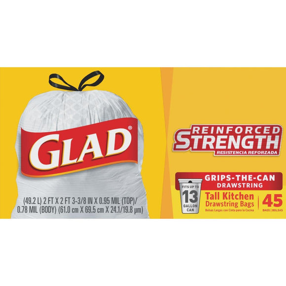 Glad 13 Gal. Tall Kitchen White Reinforced Strength Trash Bag (45-Count)
