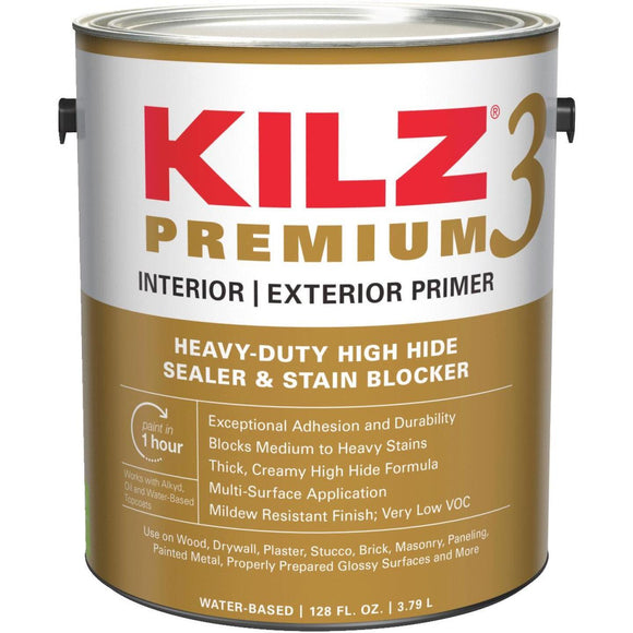 KILZ Premium Water-Base Interior/Exterior Sealer Stain Blocking Primer, White, 1 Gal.